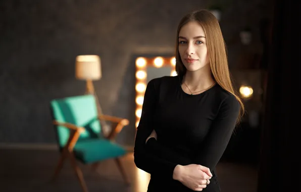 Picture look, smile, model, Girl, chair, figure, mirror, Ivan Losev, Marina Vasilieva