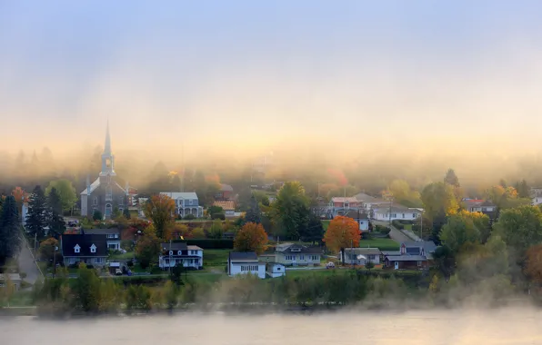 Picture autumn, fog, home, Canada, QC, Grand-Pil