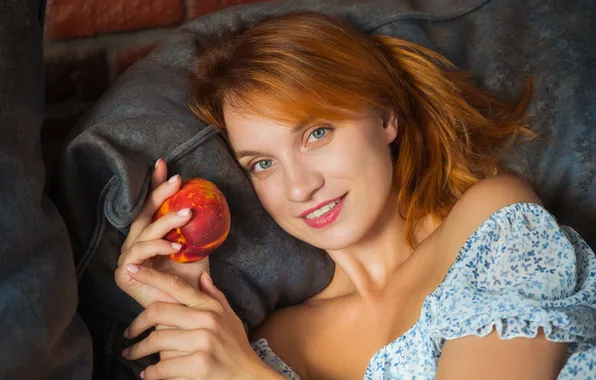 Model, peach, redhead, gorgeous, photoshoot, posing, beautiful face, tanned babe
