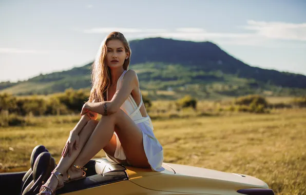 Ferrari, legs, women, pornstar, white dress, Hungarian, women outdoors, women with cars