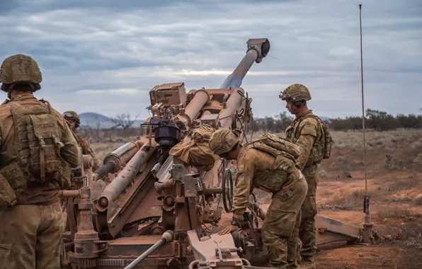Weapons, soldiers, howitzer, Australian Army, M777