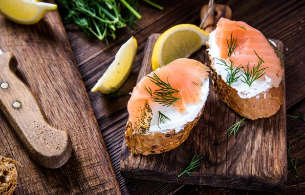 Picture fish, lemon, sandwiches