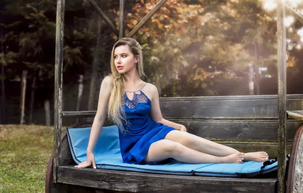 Girl, background, bench