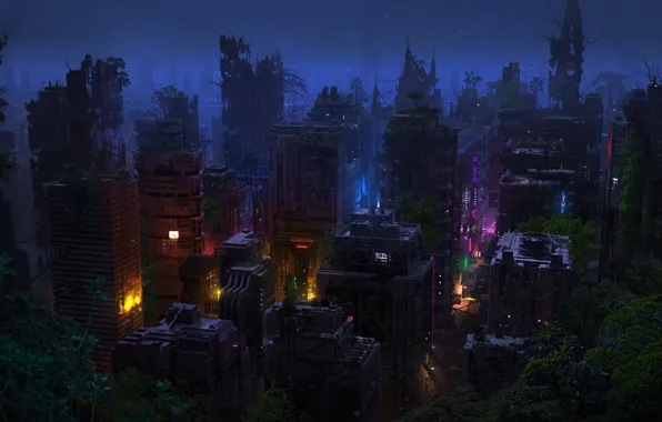 Night, The city, Apocalypse, City, Plants, Night, Fiction, Dominique van Velsen