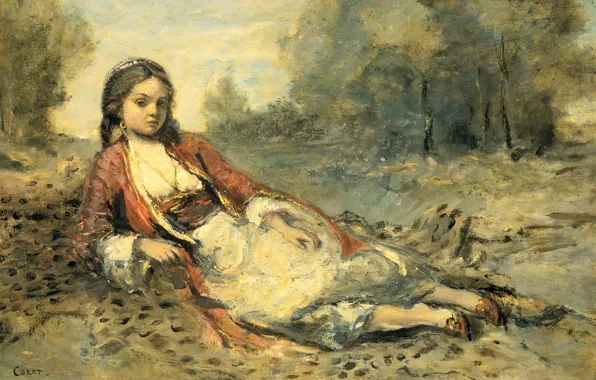 Landscape, picture, Jean Baptiste Camille Corot, Algerian Girl
