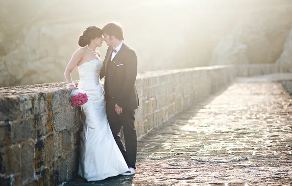 Picture mood, bouquet, dress, the bride, wedding, the groom