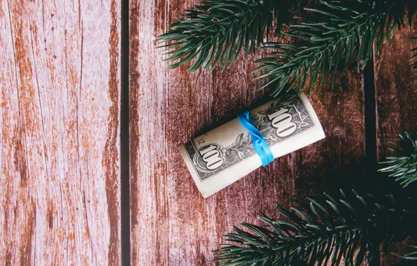 Money, Christmas, New year, bills, Christmas decorations, new year decorations