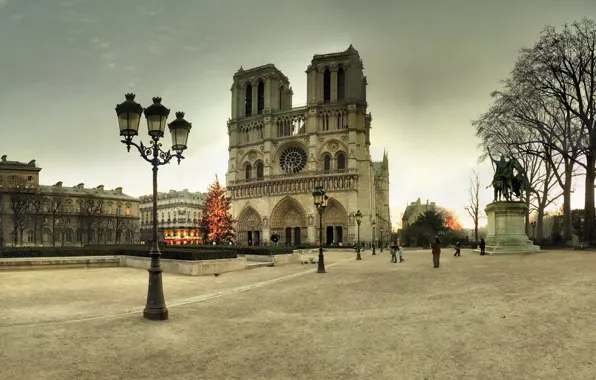 Winter, France, Paris, tree, area, lights, New year, tree
