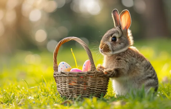 Grass, light, nature, pose, grey, holiday, glade, hare