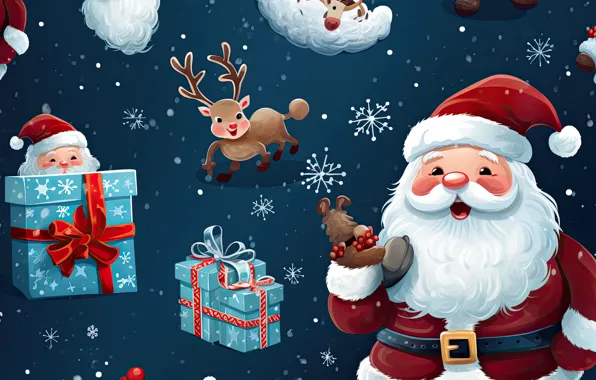 Winter, snow, snowflakes, graphics, deer, Christmas, gifts, New year