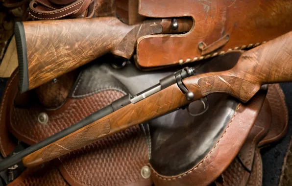 Gun, rustic, weapon, leather, rifle, cowboy, saddle, rural