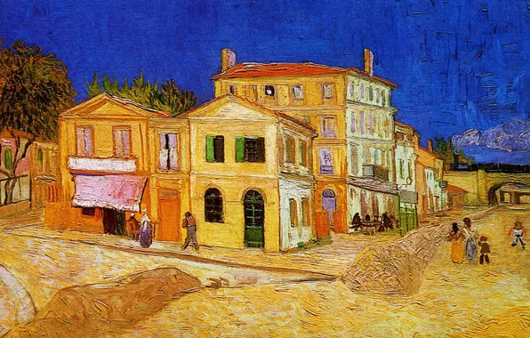 The sky, landscape, bridge, the city, people, home, picture, Vincent Van Gogh