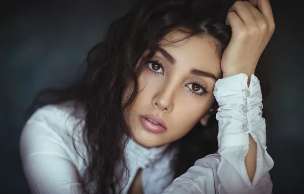 Picture white, pose, portrait, makeup, brunette, hairstyle, blouse, beauty