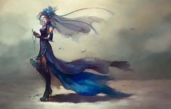 Girl, flowers, mask, art, veil, 6cat