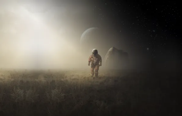 Picture moon, field, art, man, astronaut, capsule landing