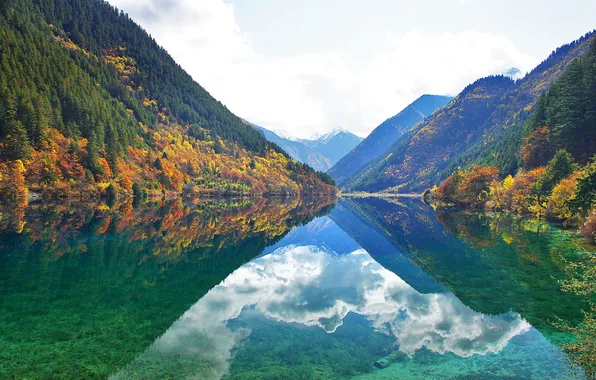 Picture the sky, clouds, mountains, reflection, mirror, the fjord
