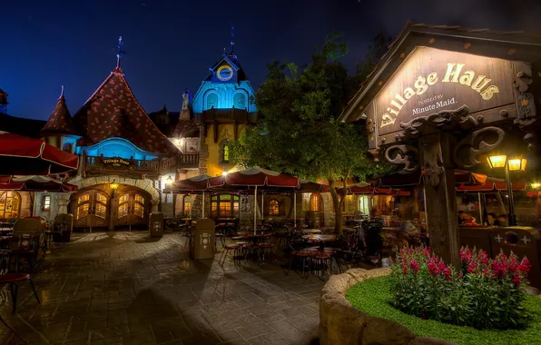 Night, Cafe, Time, Street, Silence, USA, Disneyland California