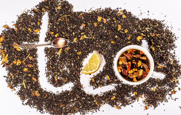 The inscription, lemon, tea, spoon, Cup, white background, welding, tea