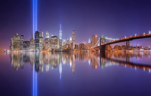 Light, reflection, night, the city, lights, USA, New York