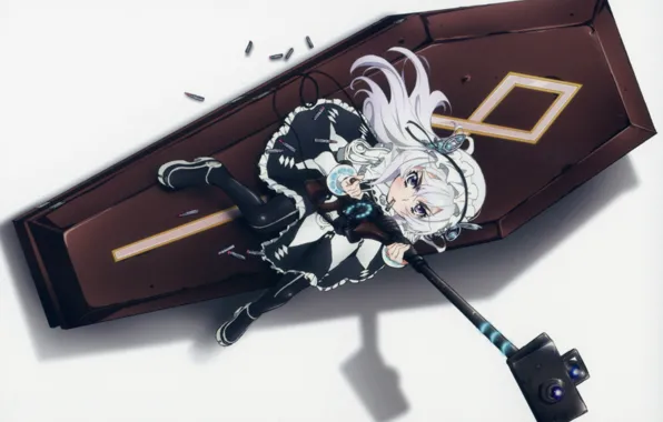 White background, the coffin, cartridges, Bazooka, visual novel, chaika trabant, day &amp; girl, hitsugi we …