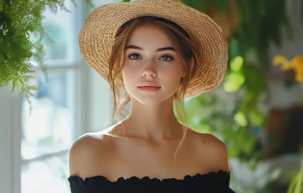 Greens, summer, look, girl, light, frame, portrait, plants