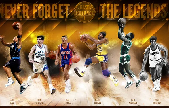 Picture Sport, Basketball, NBA, Legends, Magic Johnson, Isiah Thomas, Oscar Robertson, Nate Archibald