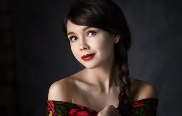 Look, girl, portrait, makeup, brunette, braid, shoulders, shawl