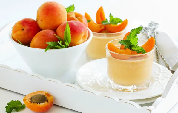 Dessert, leaves, leaves, apricots, dessert, apricots