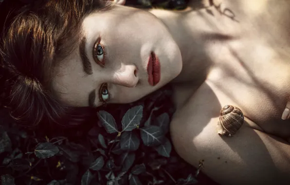 Look, girl, face, hair, snail