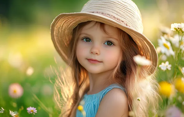 Summer, look, the sun, light, flowers, nature, face, pose
