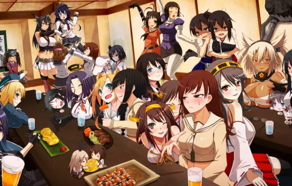 Kantai collection, inazuma destroyer, ikazuchi destroyer, hibiki destroyer, akatsuki destroyer, wo-class aircraft carrier, nagato battleship, …