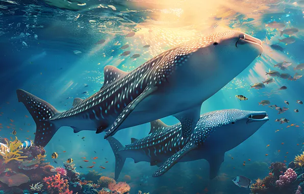 Picture Fish, Underwater world, Digital art, Sharks, AI art, The Art of Artificial Intelligence, Neural network, …