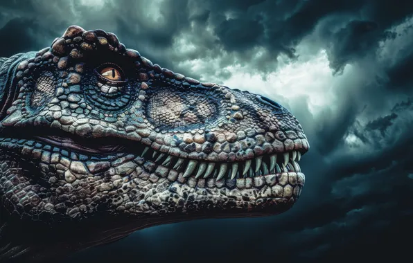 Clouds, Look, Head, Face, Predator, Dinosaur, Animal, Side