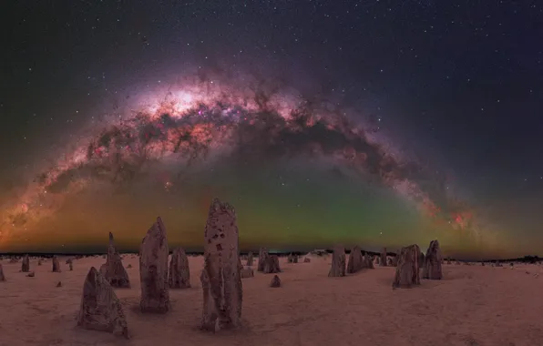 The sky, stars, landscape, night, nature, stones, rocks, desert