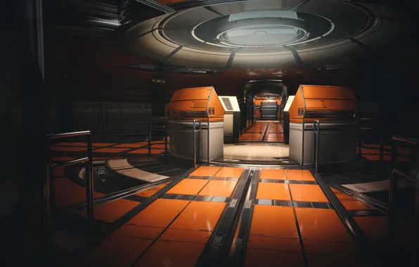 The room, arch, equipment, Sci Fi Orange Tunnel