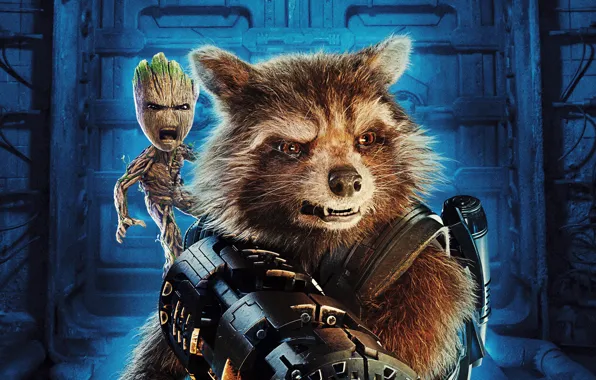 Picture weapons, fiction, raccoon, poster, Rocket, Groot, Guardians of the Galaxy Vol. 2, Guardians Of The …