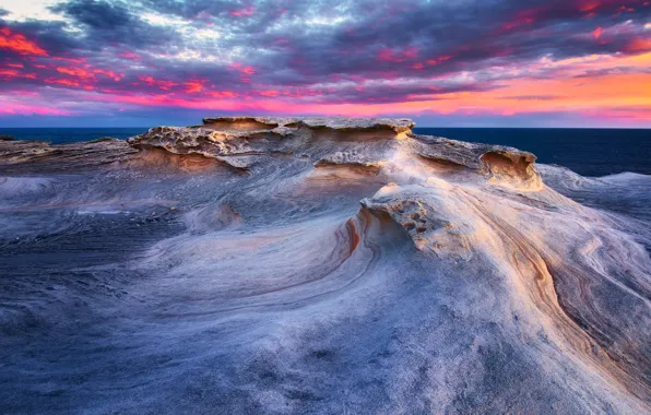 The sky, clouds, sunset, Waves