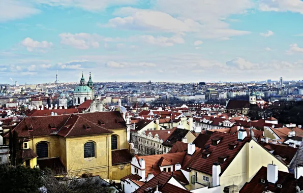 The sky, clouds, the city, view, building, home, dal, roof