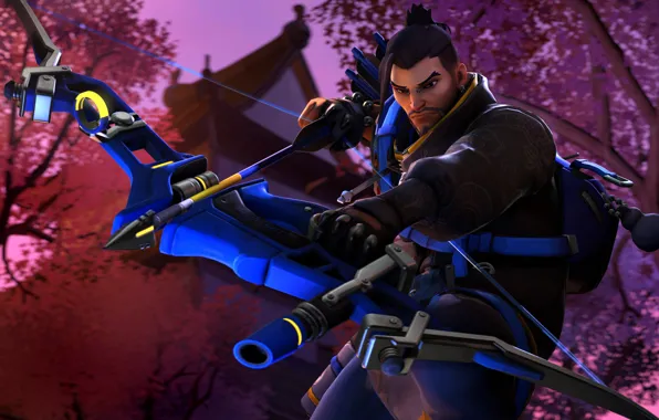 Bow, arrow, male, beard, killer, Archer, Overwatch, Hanzo Shimada