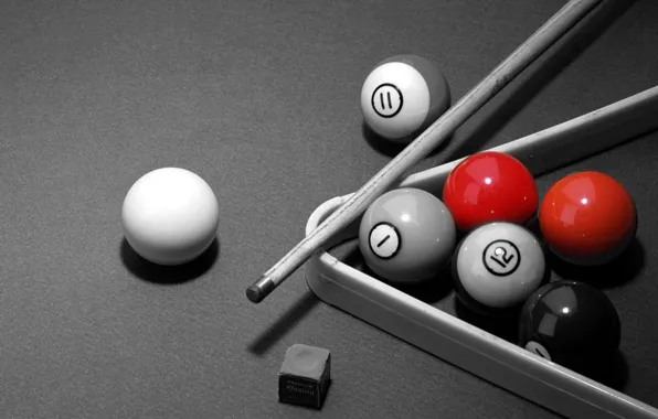 BALLS, BILLIARDS, CANVAS, TRIANGLE, CUE, TABLE, The GAME, CHALK