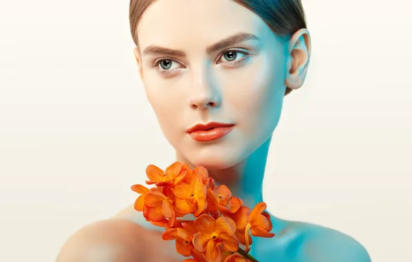 Look, girl, flowers, portrait, Orchid, Oleg Gekman