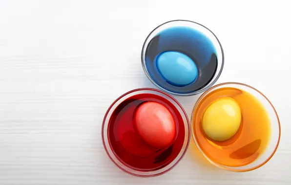 Picture photo, Red, Yellow, Blue, Three, Easter, Eggs, Holidays