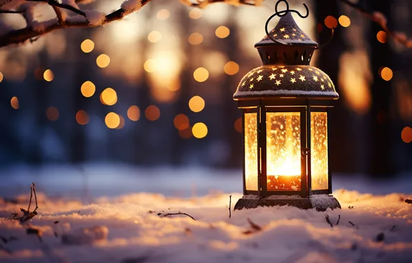 Picture winter, snow, night, Christmas, lantern, New year, Christmas, night