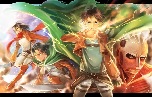 Anime, art, cloak, Shingeki no Kyojin, Eren, Eren Yeager, Attack of the titans, The invasion …