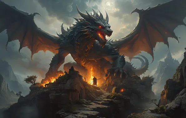 Dragon, fantasy, knight