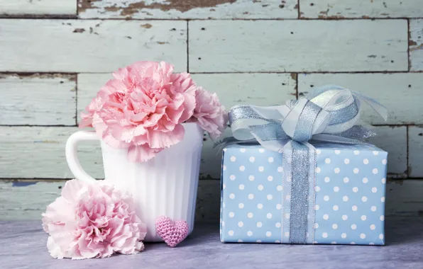Picture flowers, gift, mug, hearts, love, pink, pink, flowers