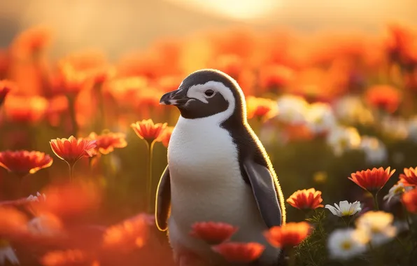 Flowers, bird, penguin, penguin, AI art, neural network