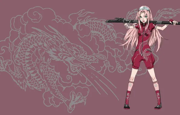 Girl, sword, game, Sakura, pink, anime, cloud, katana