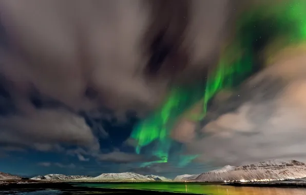Picture the sky, stars, clouds, mountains, Northern lights, Norway
