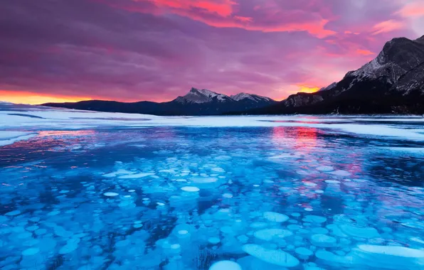 Picture ice, clouds, Canada, Albert, Abraham Lake